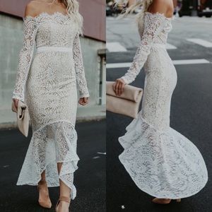 Vici Ivory Trumpet Lace Midi Dress